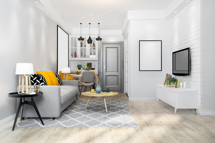 Beautiful grey living room interior